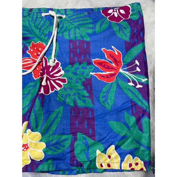 Vintage Lord Jeff Floral Hawaiian Swim Shorts Size L 36-38 Made In USA 100% Cott - Picture 2 of 6
